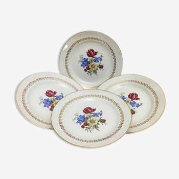 Set of 4 flat plates vintage porcelain signed sarreguemines