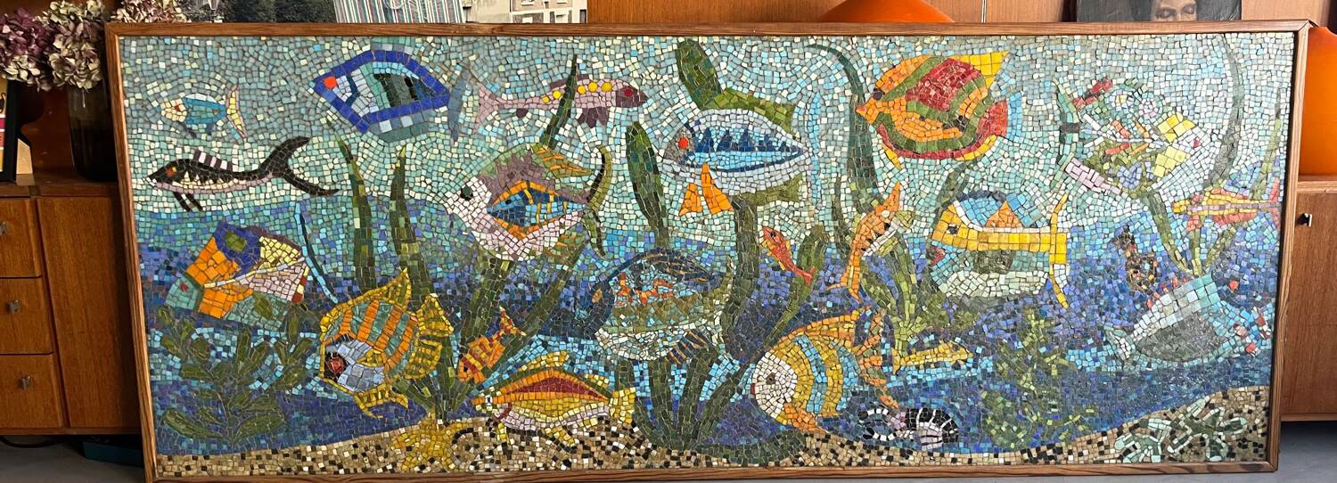 Large vintage mosaic wall fresco 1950