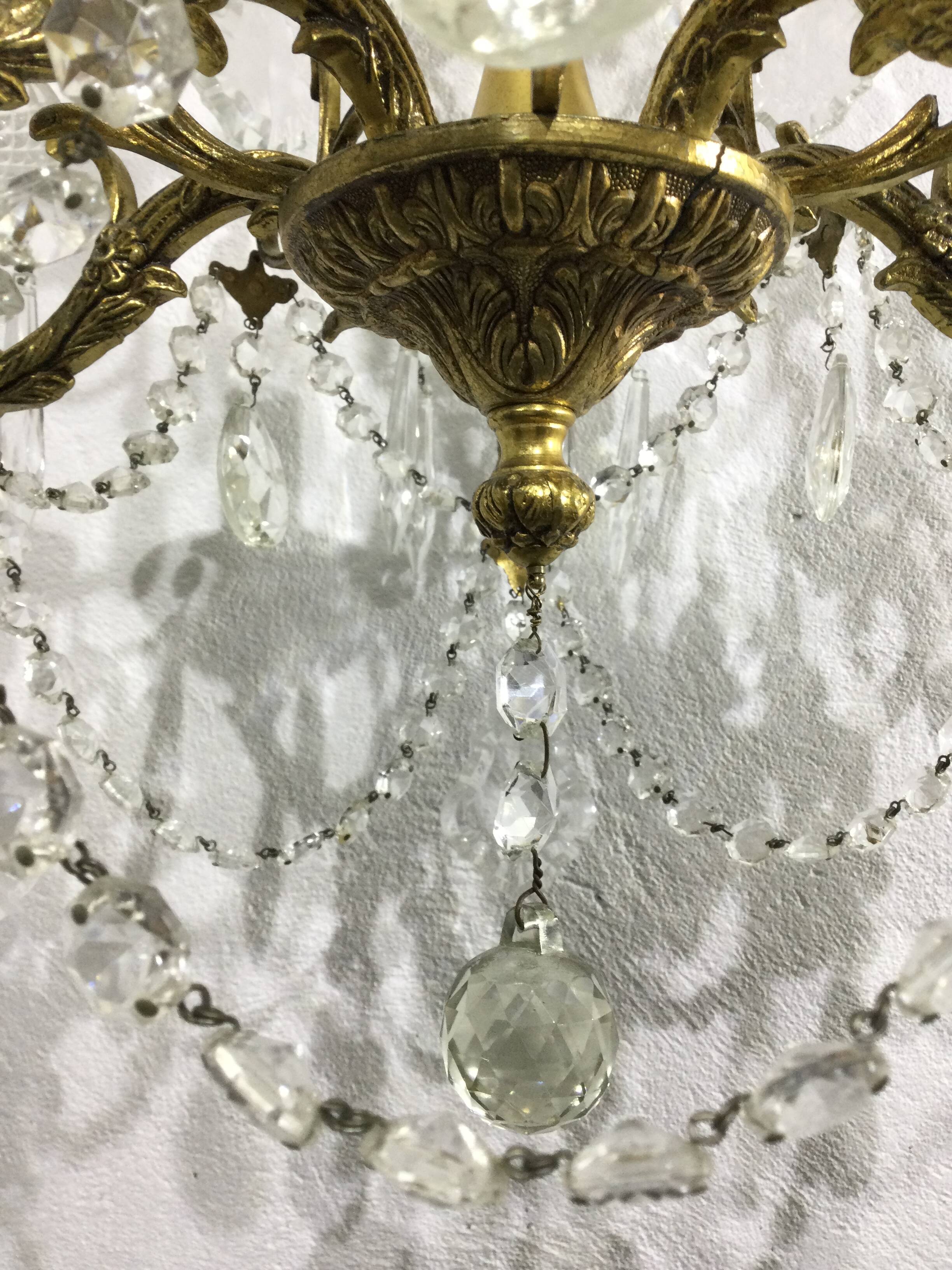 5 light bronze and crystal chandelier