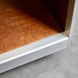 Table basse bois, aluminium et verre fumé. circa 1970