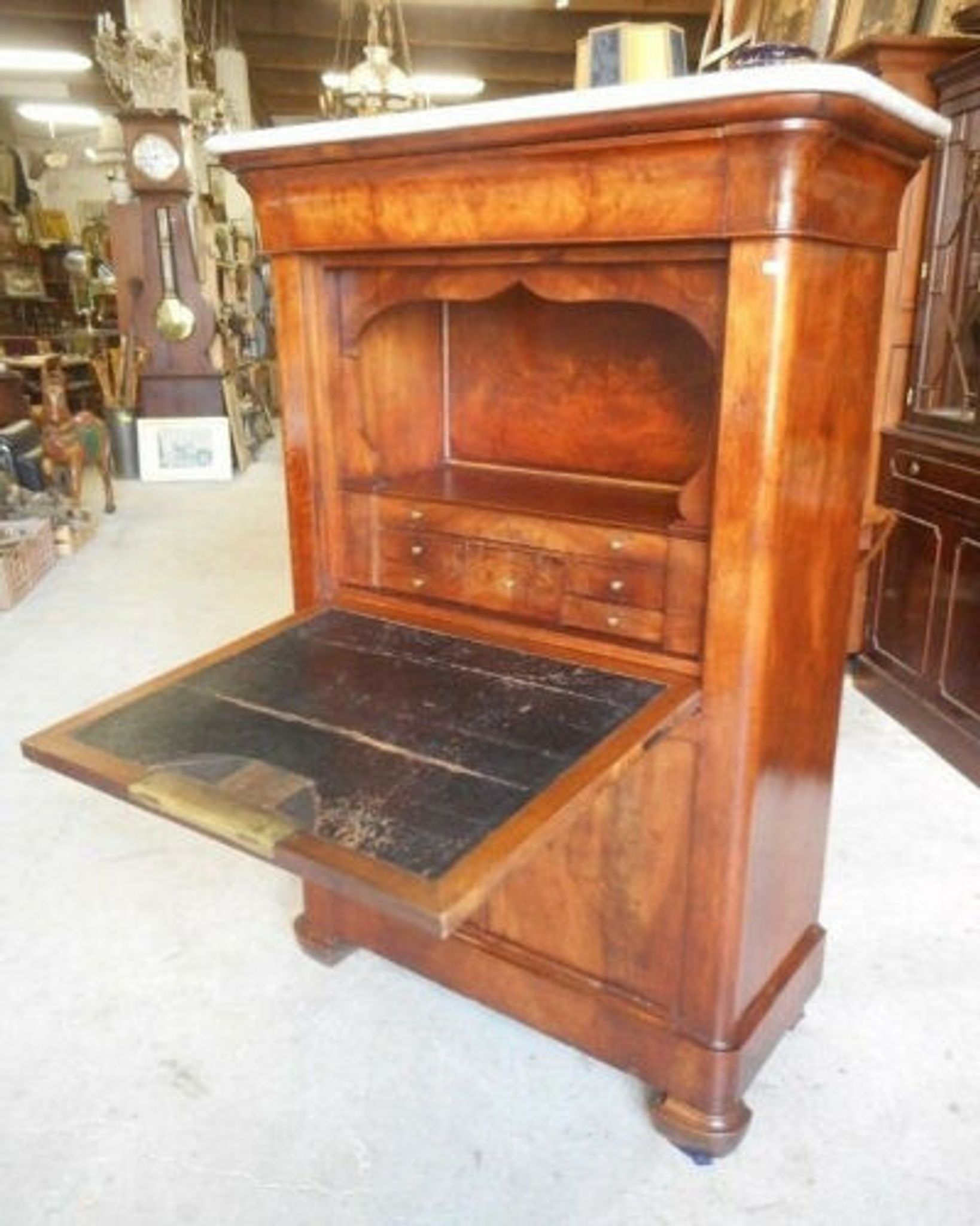 Louis Philippe mahogany secretary with flap and marble top