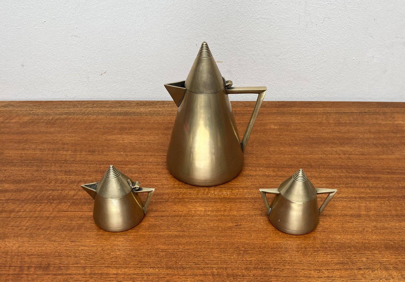 Metal Art Deco teapot, sugar bowl, milk jug, 1960s, set of 3