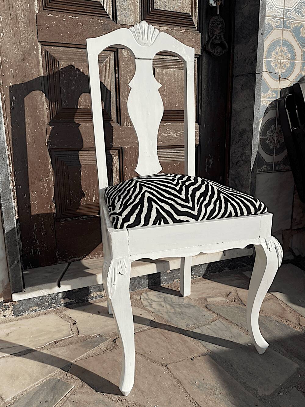 Antique Baroque chair redesigned in Zebra fabric