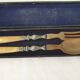Old horn + silver-plated metal salad servers in their case