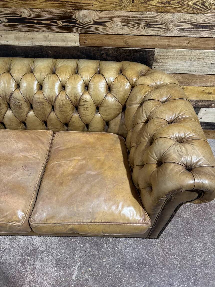 Chesterfield 3-seater leather sofa - 1960s
