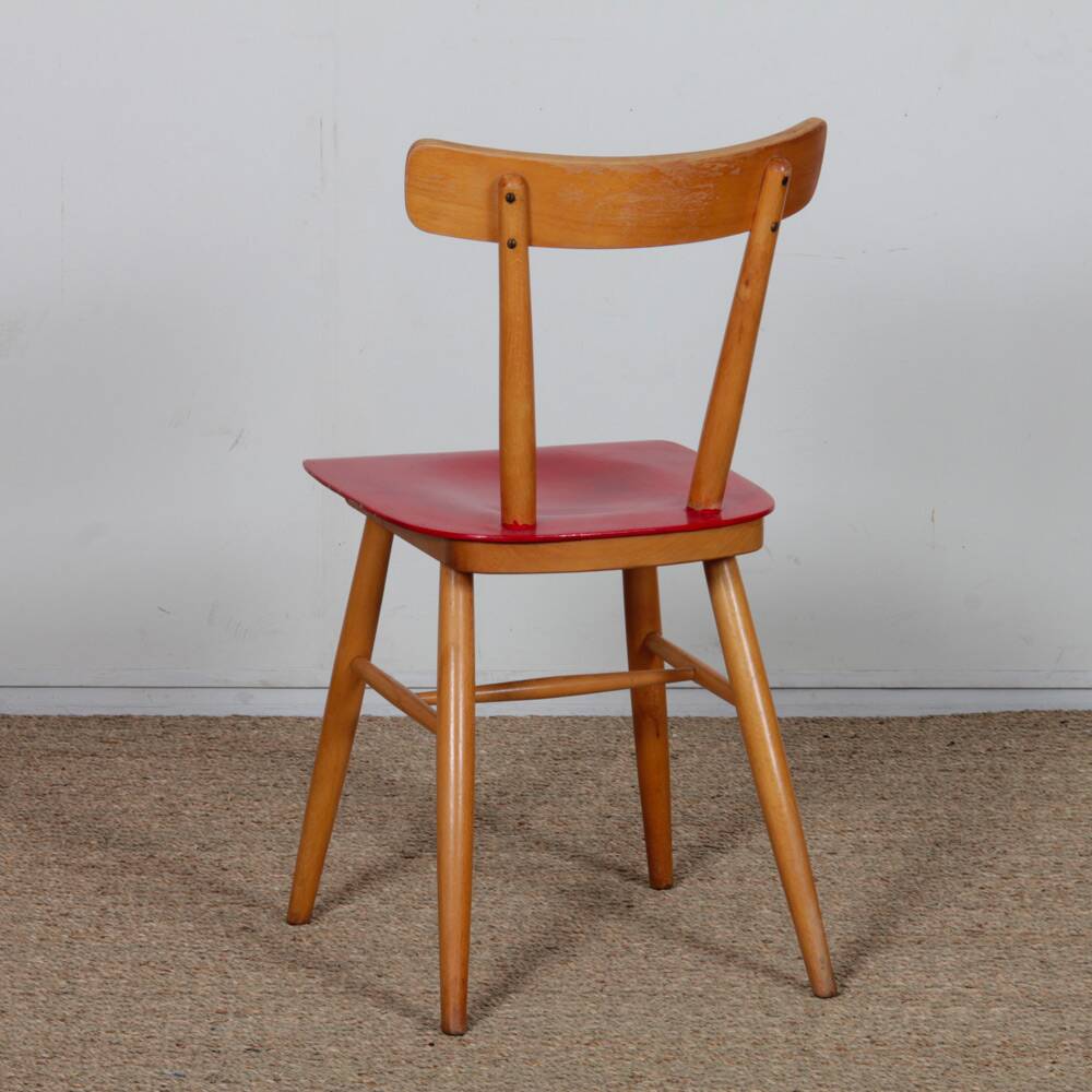 Set of four red chairs published by Ton, 1960