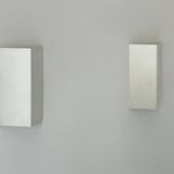Pair of vintage wall lights, matte white metal, France 1970.