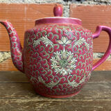 Antique MUN SHOU Teapot Pink Porcelain Flower Decor China Vintage #
