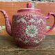 Antique MUN SHOU Teapot Pink Porcelain Flower Decor China Vintage #