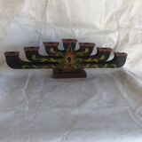 Scandinavian handcrafted painted wooden candlestick