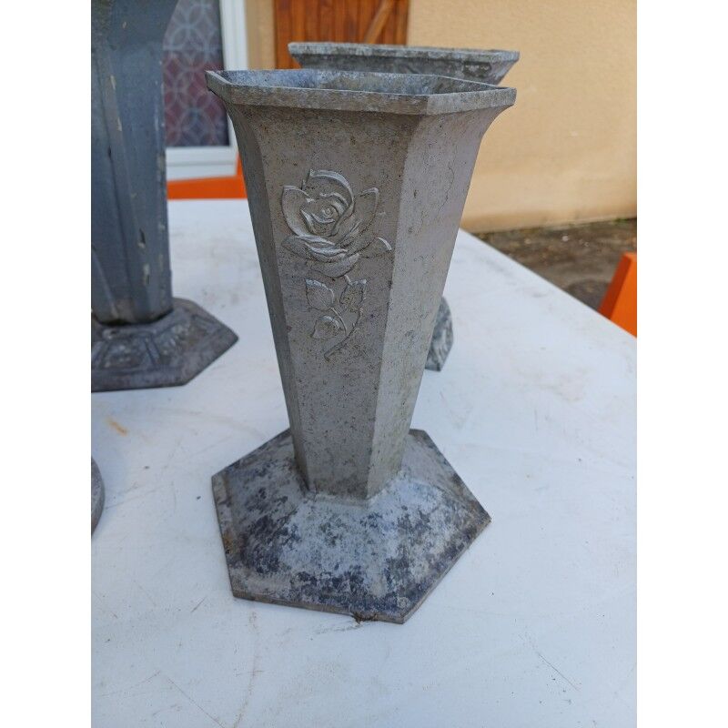 Set of 8 cast iron and aluminum vases 1900