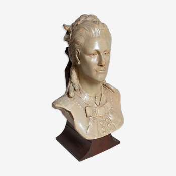 Buste de femme "l'élégante"XIXème en plâtre peint signé sur son socle en bois massif