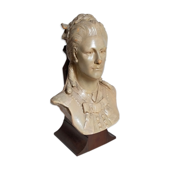 Bust of a woman "the elegant"XIXth in painted plaster signed on its solid wood base