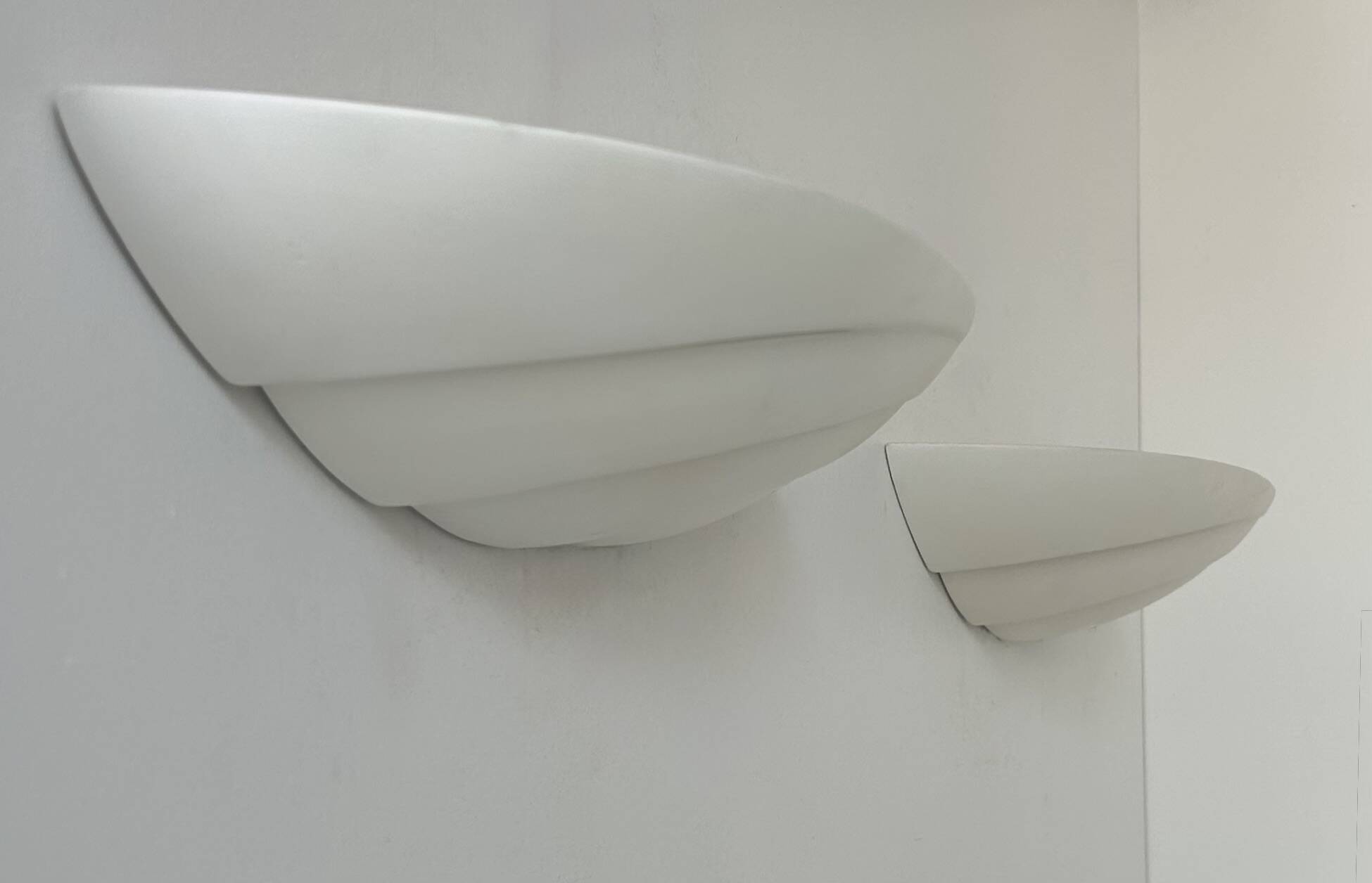 Pair of vintage matte white plaster wall lights, France 1970