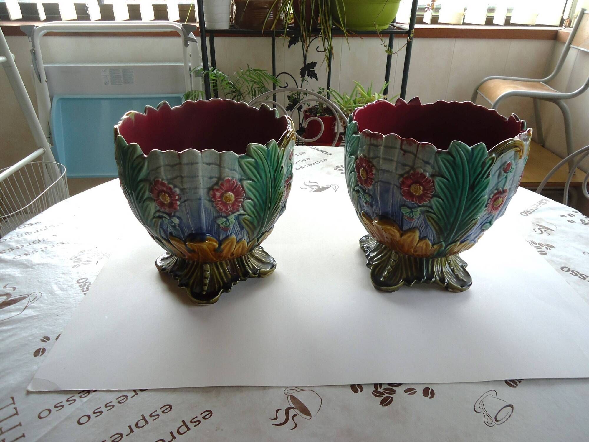 Pair of antique ceramic pot covers