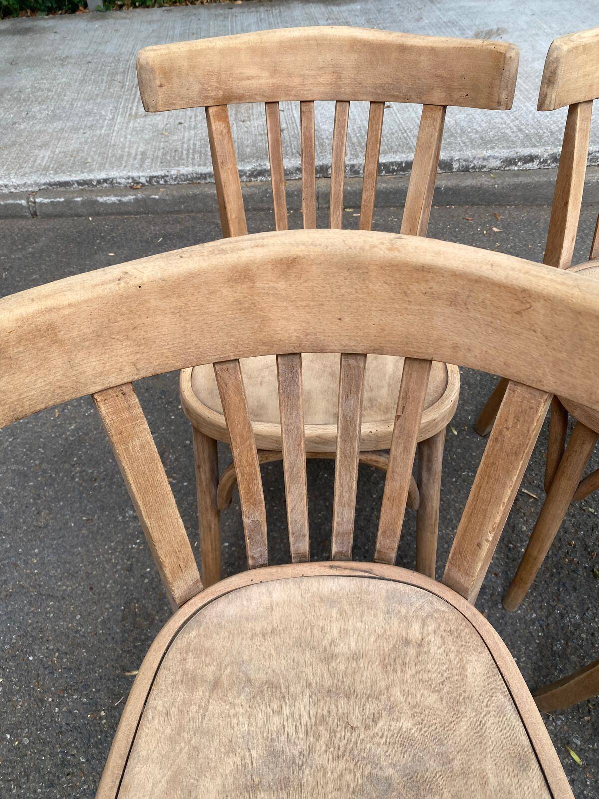 4 stripped bistro chairs in bent wood signed Fischel 1920