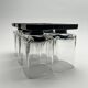 Set of 11 Black glass Square Footed Cocktail Glasses 1970