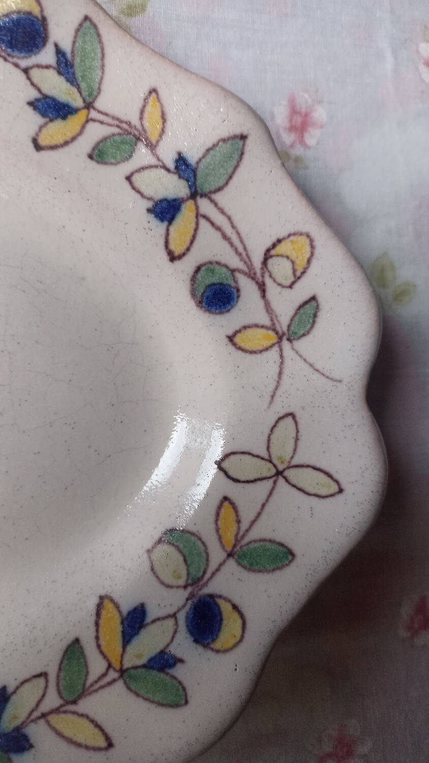 Antique Malicorne earthenware dish by Béatrix Pouplard late 19th century
