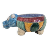 Hippopotame en céramique raku, artisanat sud-africain signé