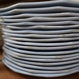 6 flat octagonal earthenware plates Moulin des loups pale blue color