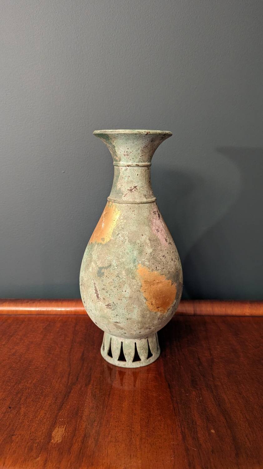 Japanese green and gold copper vase