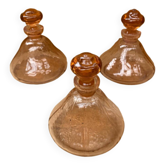 Set of 3 old perfume bottles + vintage pink molded glass stopper #b470