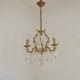 French Vintage Brass Mid Century 3 Light 3 Sided Crystal Cage Chandelier