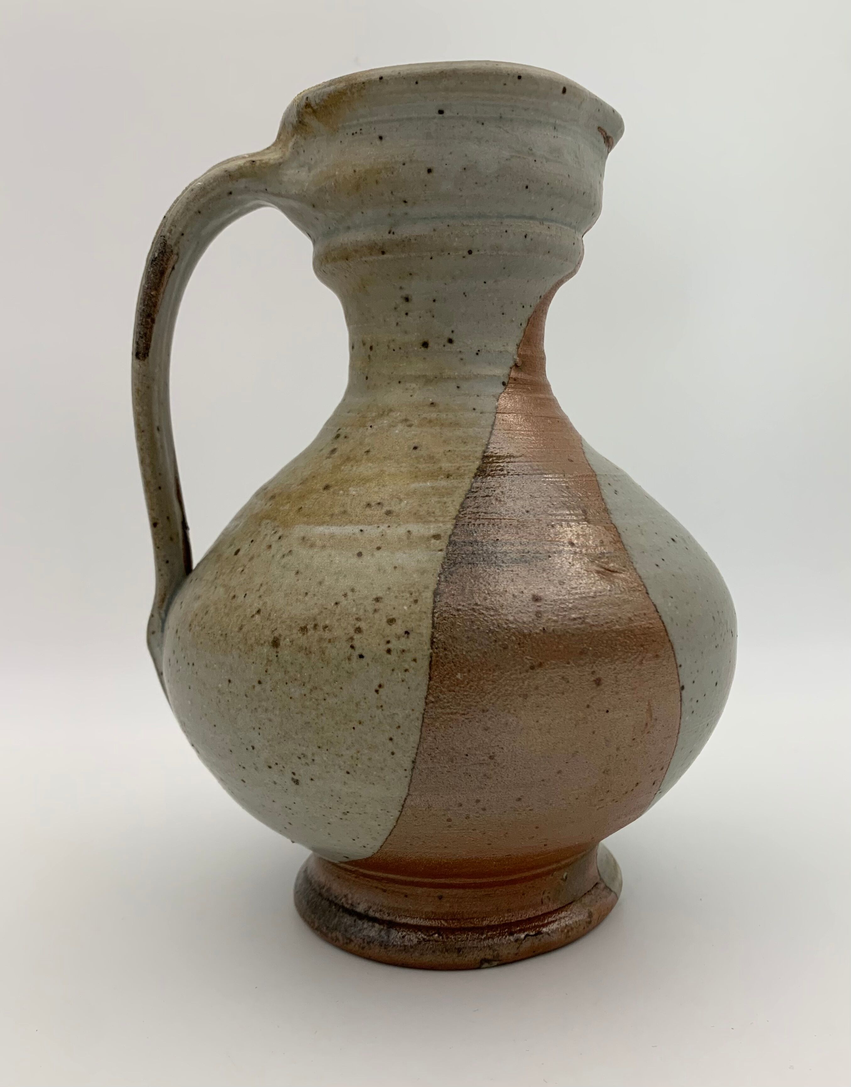 Vintage stoneware pitcher with iridescent two-tone glaze - 1960s-1970s