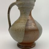 Vintage stoneware pitcher, iridescent two-tone enamel - 1960s-1970s