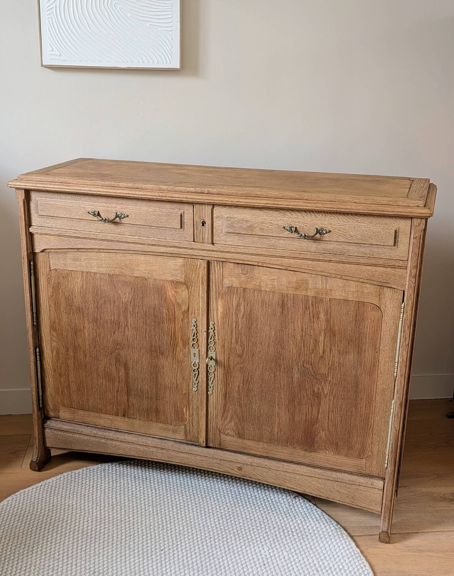 Renovated antique Parisian buffet in oak in Art Nouveau style.