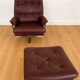 Vintage retro Arne Norell lounge chair & stool in burgundy leather