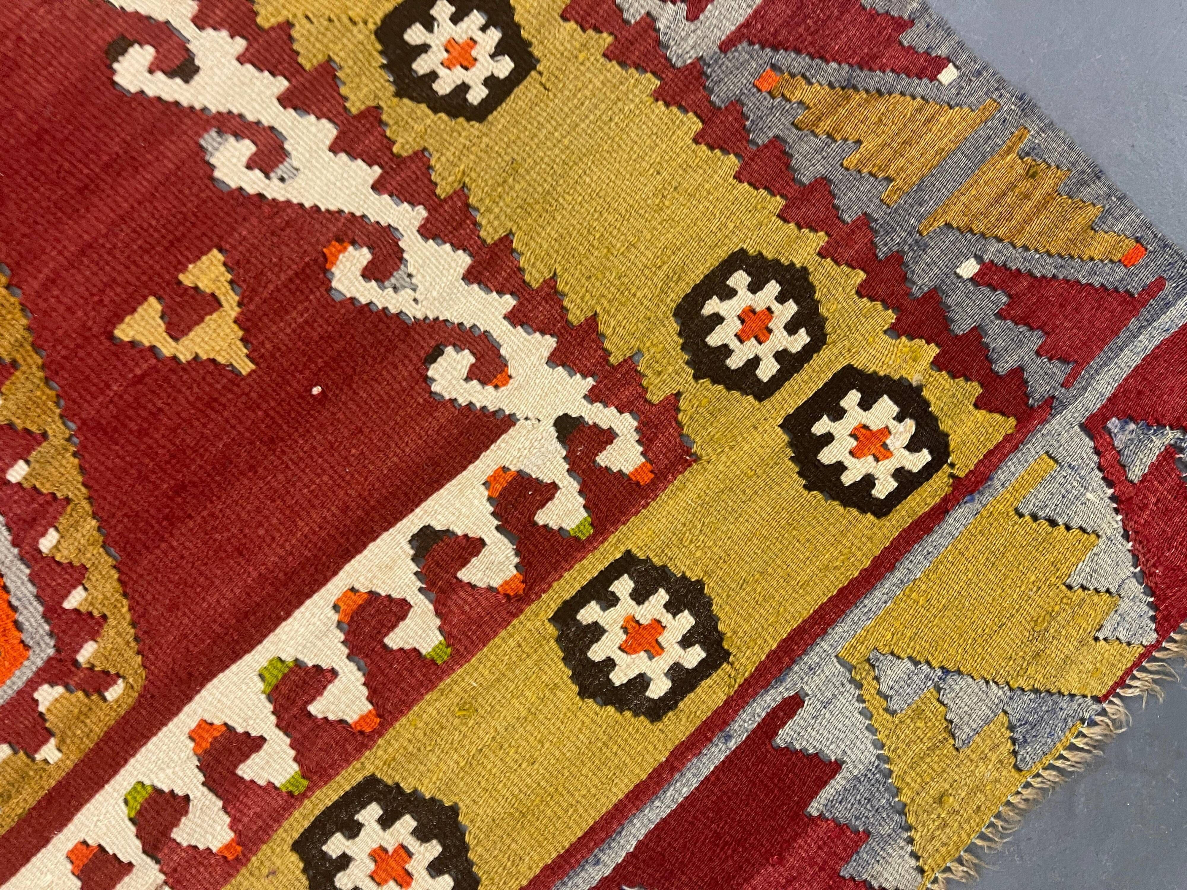 Antique Turkish Şarkışla Kilim Rug Anatolian Flatweave Rug Vintage Rust