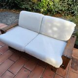 Vintage brutalist sofa in ecru bouclé fabric, 2/3 seater, 1970s