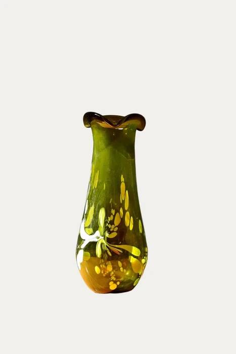 Free-form olive green art glass vase by Gyula Budveszel, Hungary, 1990s