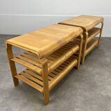 Pair of curved wooden entrance benches 1980