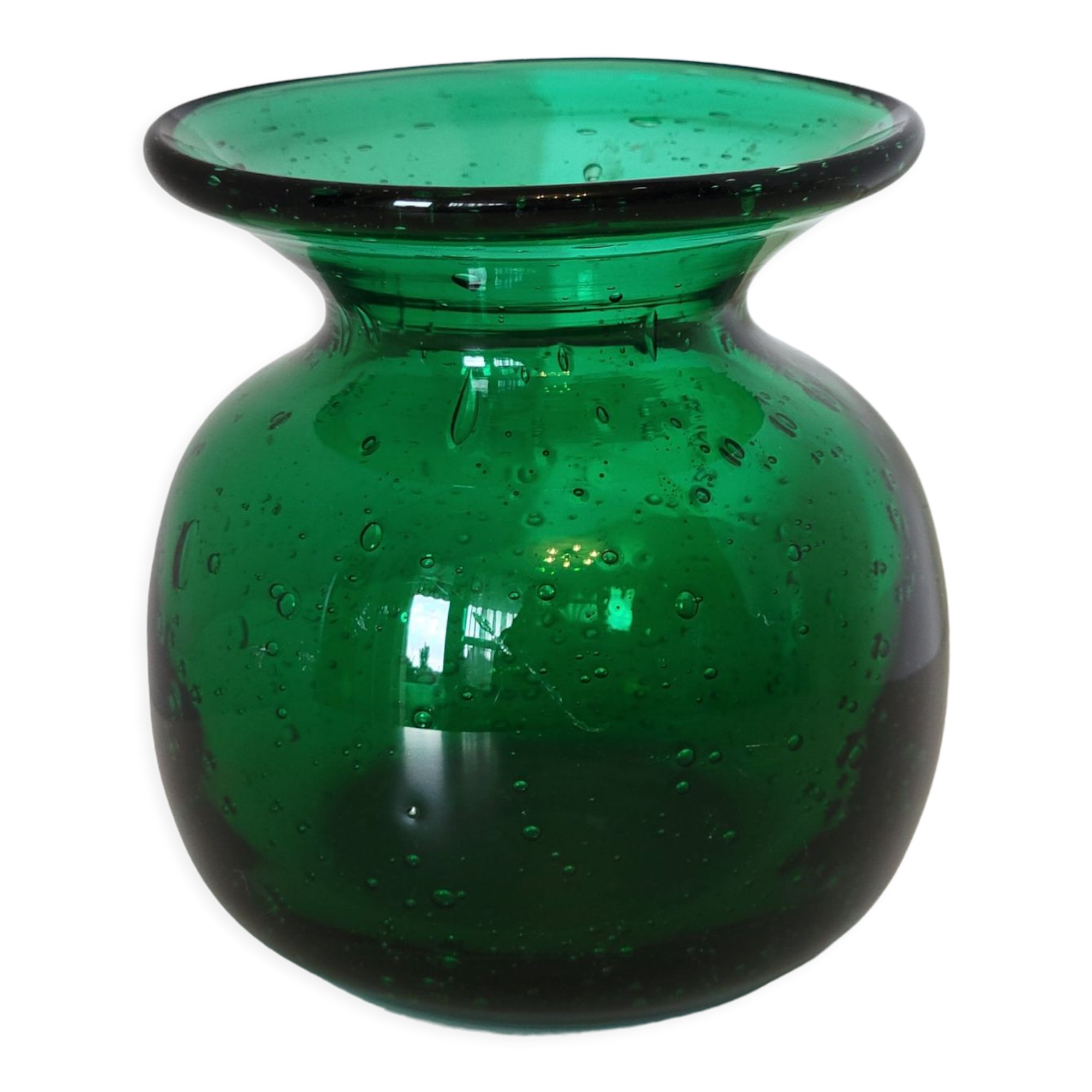 Small green bubbled blown glass vase