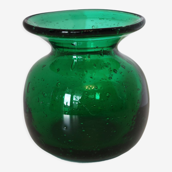 Small green bubbled blown glass vase