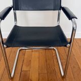 Vintage MG5 armchair in black leather and chrome metal by Matteo Grassi