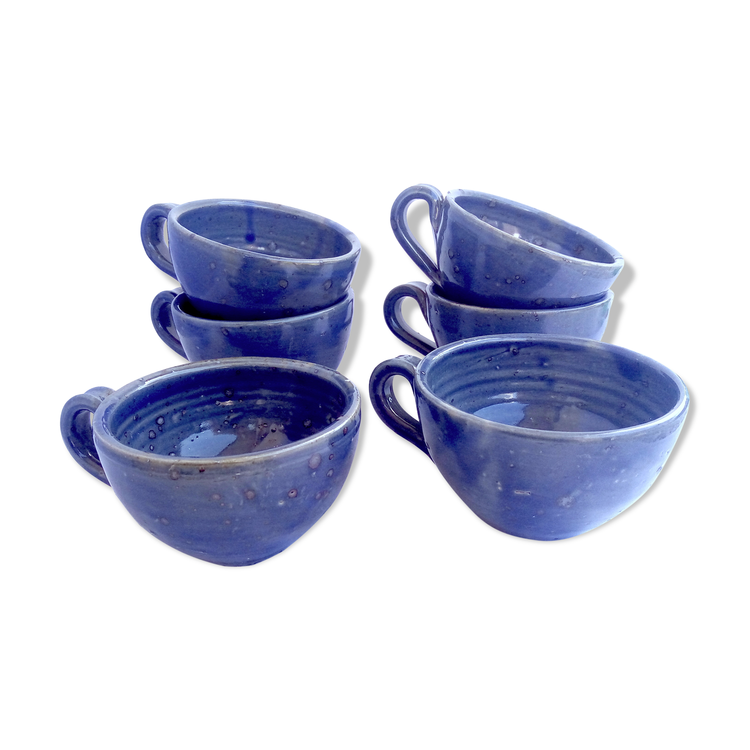 Lot of 6 cups in oceanic blue sandstone