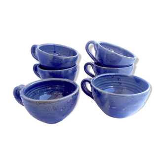 Lot of 6 cups in oceanic blue sandstone