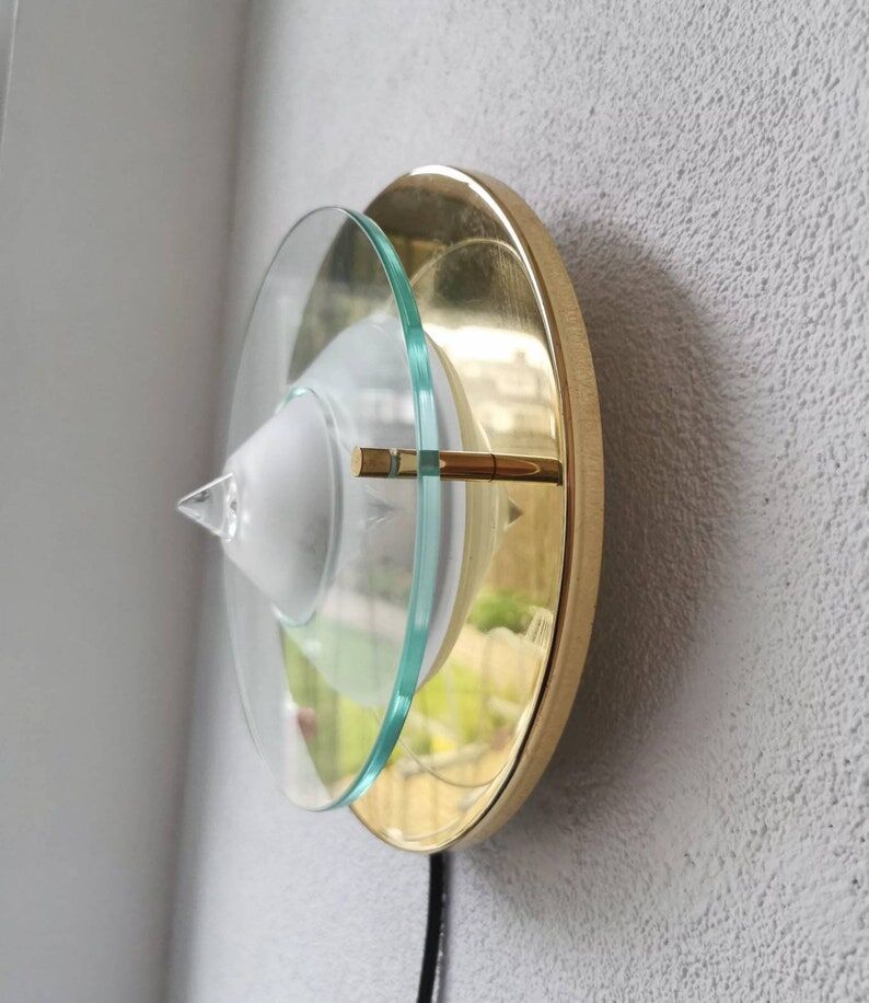 Applique vintage ronde en verre, années 80