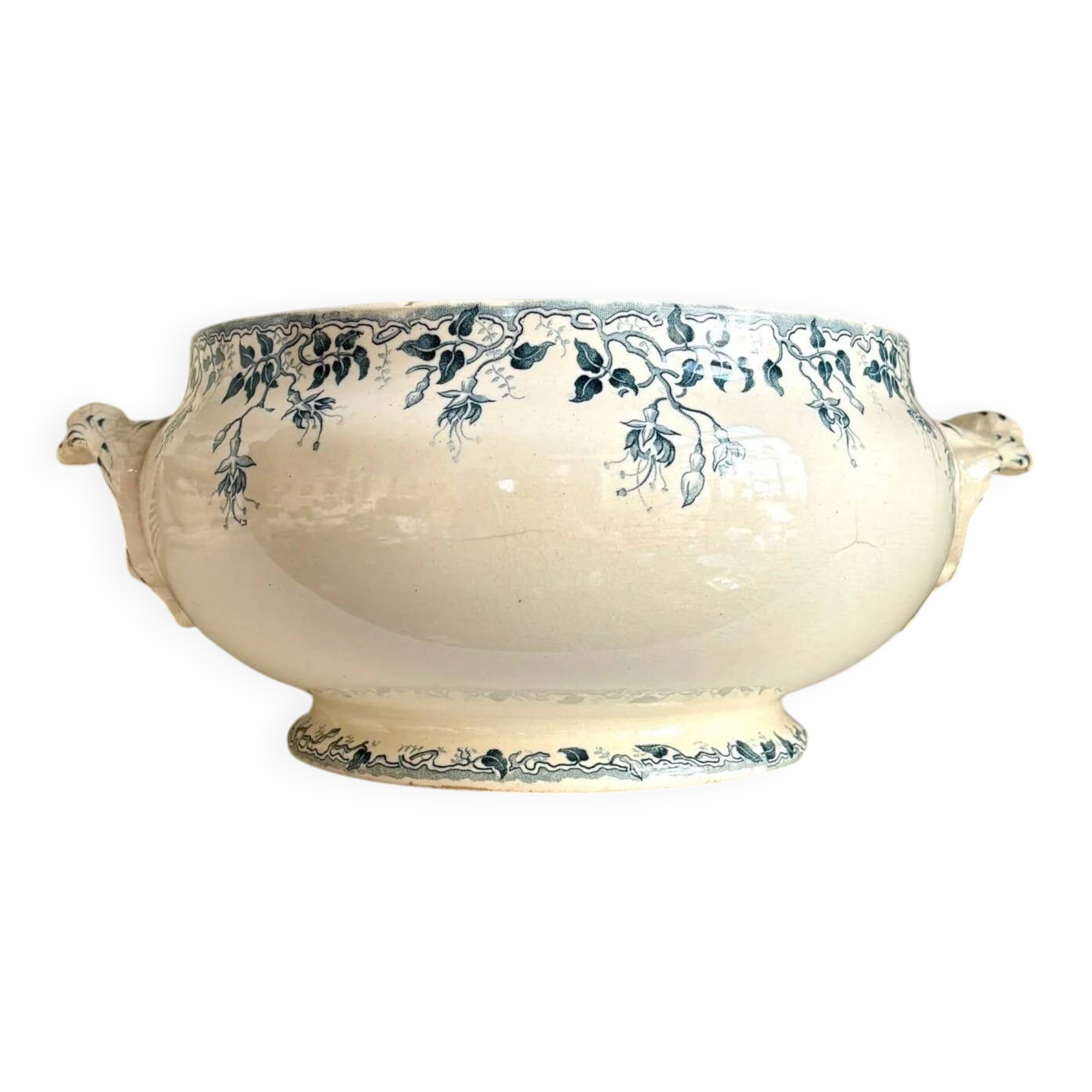 Salad bowl, soup tureen E. Bourgeois in blue ironstone
