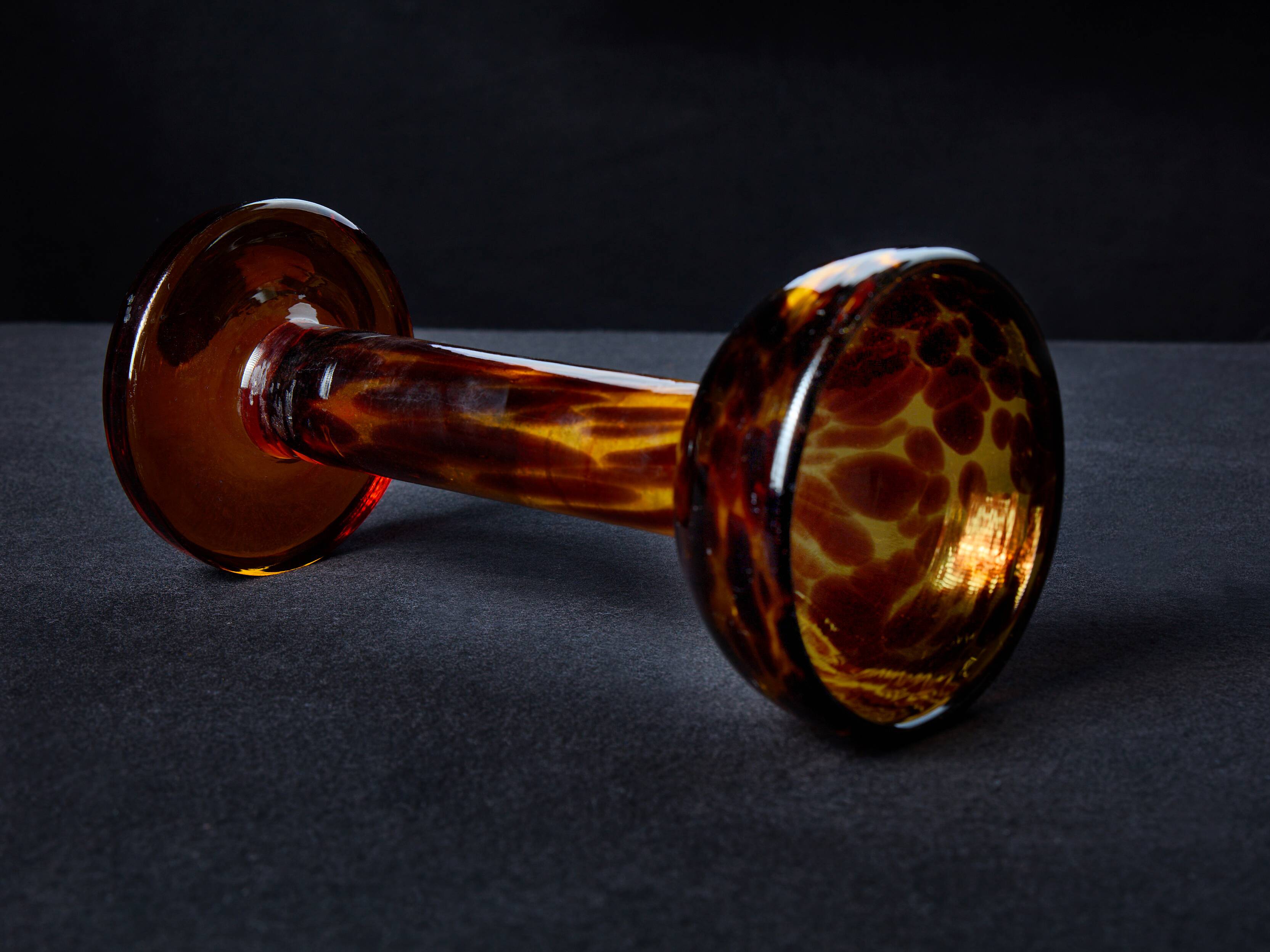 Amber blown glass candlestick – Art Deco style – 24.5 cm