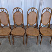 Set of 4 Mid-century Bentwood Cane Dining Chair, Thonet Style, 1970s Yugosl