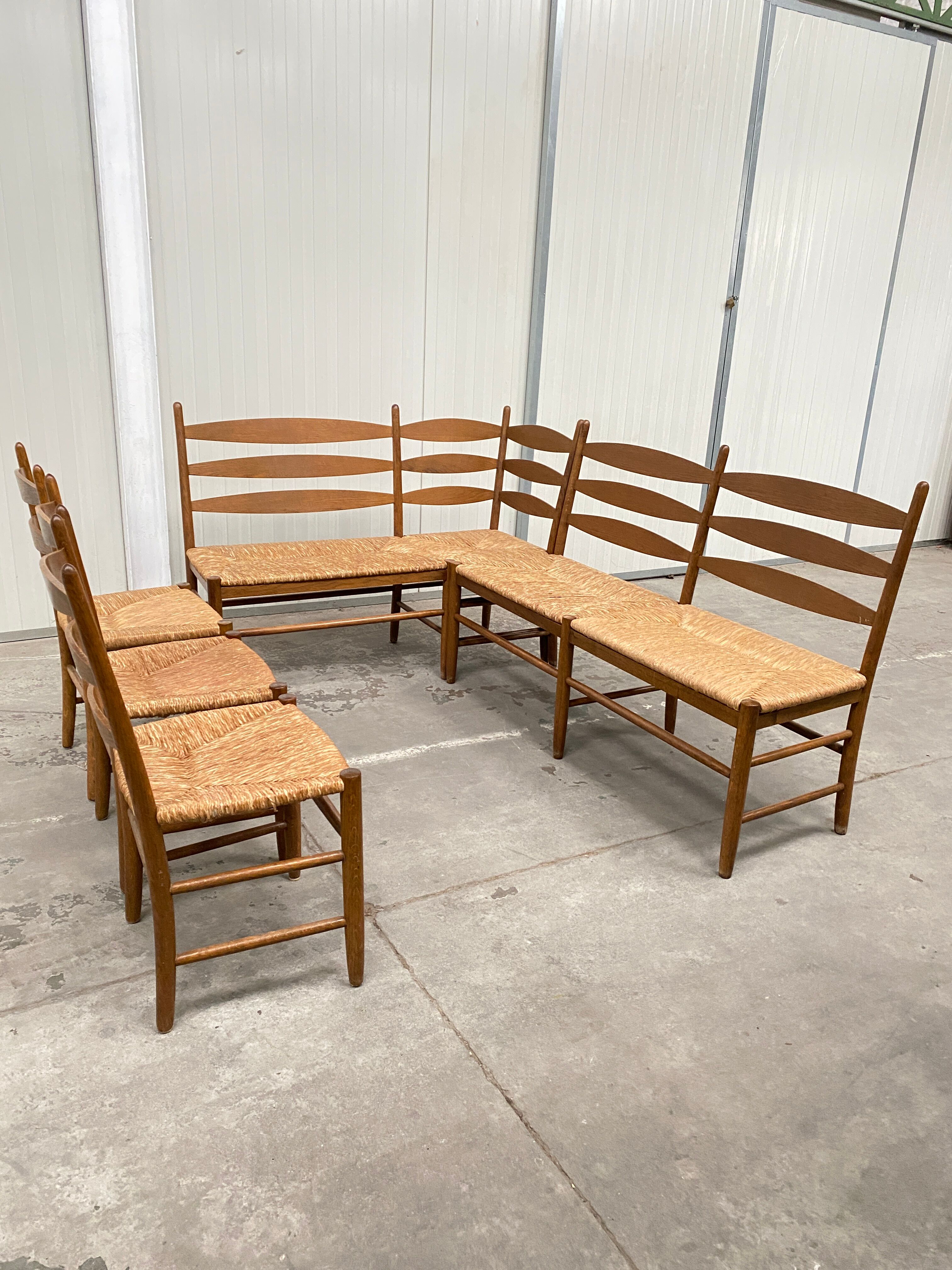 Oak and wicker dining set, 1960s