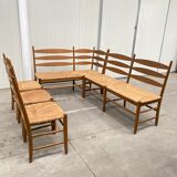 Oak and wicker dining set, 1960s