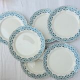 Set of 6 dessert plates model Lucie U&G Sarreguemines white and blue floral border