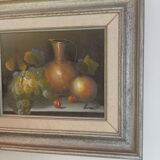 Oil on canvas painting still life with grapes, signed Burnett