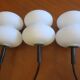 Set of 3 opal glass organically shaped pendant lights, 1960s