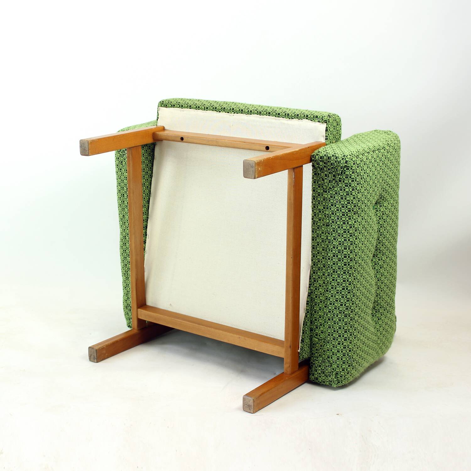 Midcentury Armchair In Fabric & Beech, Czechoslovakia 1960s